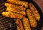 Grilled corn cooking on a barbecue grill