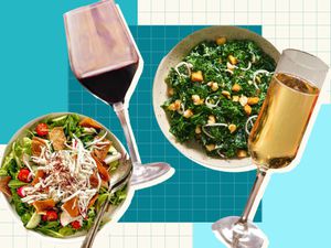 Collage of wine and salad